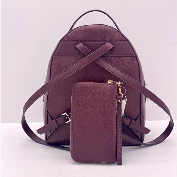 Michael Kors Valerie Medium Pebbled Leather Backpack and Wallet Set Merlot - Picture 4 of 15